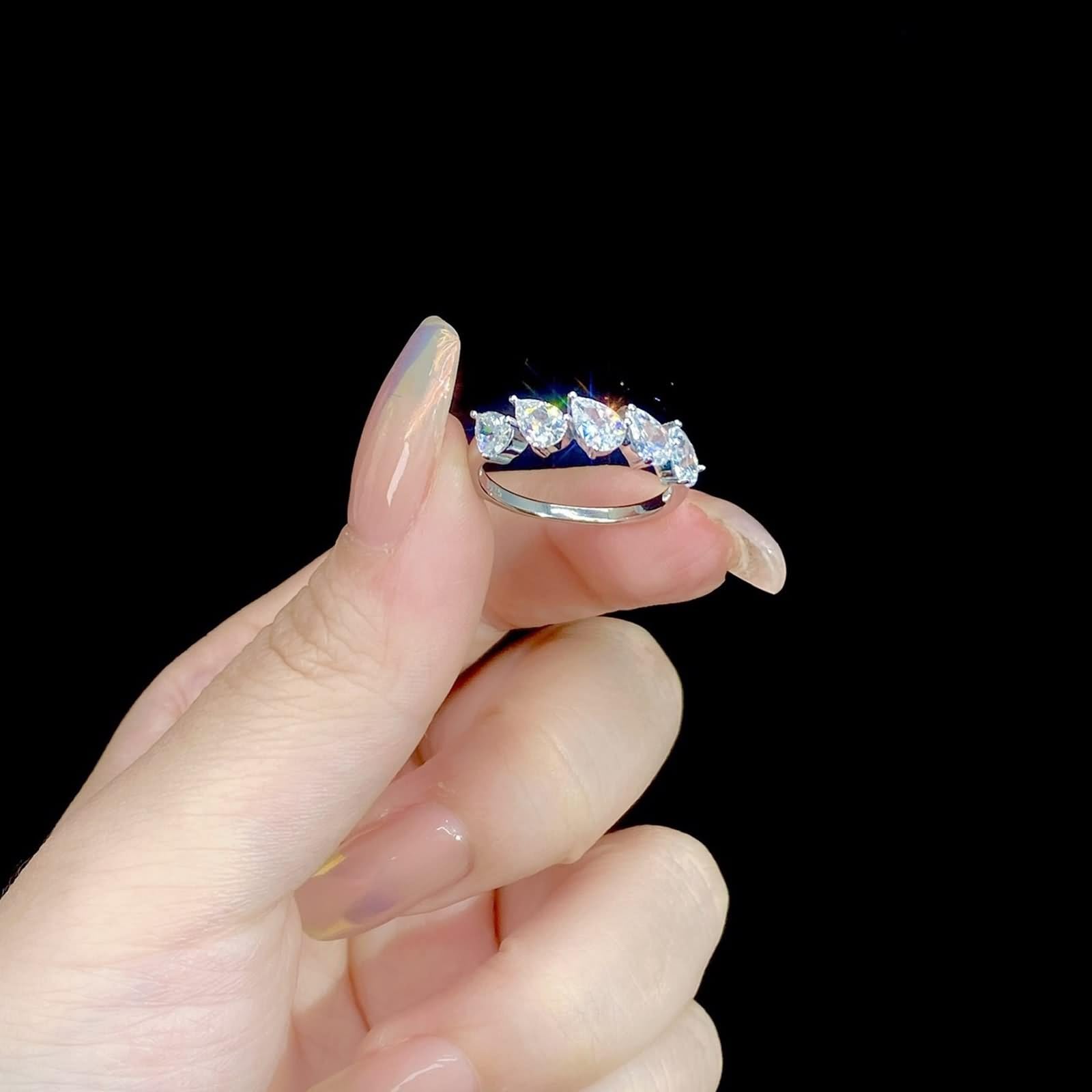 Anillo de Matrimonio para mujer, juego de anillos de boda de 4 x 6 mm, moissanita, oro blanco/platino 950