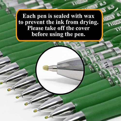 Image of [24 Pens - Green Ink] Think2 Retractable Gel Pens. (24 Green) Fine Point (0.5mm) Rollerball Pens with Comfort Grip.