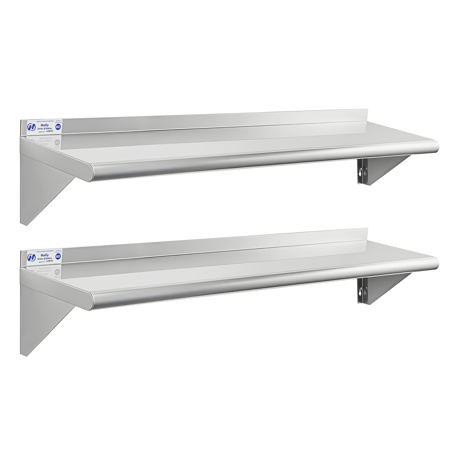 Hally Stainless Steel Shelf 2 Pack Wall Mounted Metal Shelves 10"x48" NSF