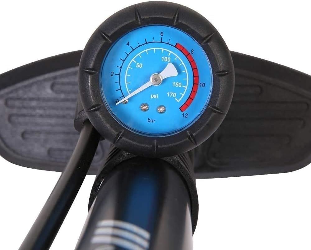 Bomba de pie para bicicleta de 170 psi, con manómetro, válvula Presta y válvula Schrader, válvulas dobles, inflado rápido, soporte ancho, agarre cómodo, mini bomba de pie portátil para bicicleta com