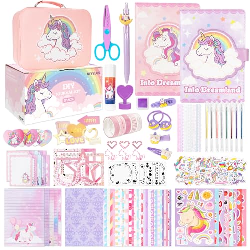 QIYVLOS 2 Pack DIY Journal Kit for Girls, Journaling Diary Gifts for Teen Girls 8-13, Arts and Crafts Birthday Stationary Set Toys for Ages 8-13 &...