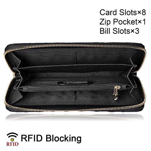 KWBQZGA Wristlet Wallet Crocodile Leather Wallets for Women Ladies Clutch Purse (1058 Brown)4