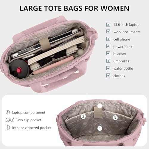 Image of Puffer Tote Bag for Women Quilted Nurse Bag Lightweight Work Bag for Teacher Travel Handbag with Multiple Pockets