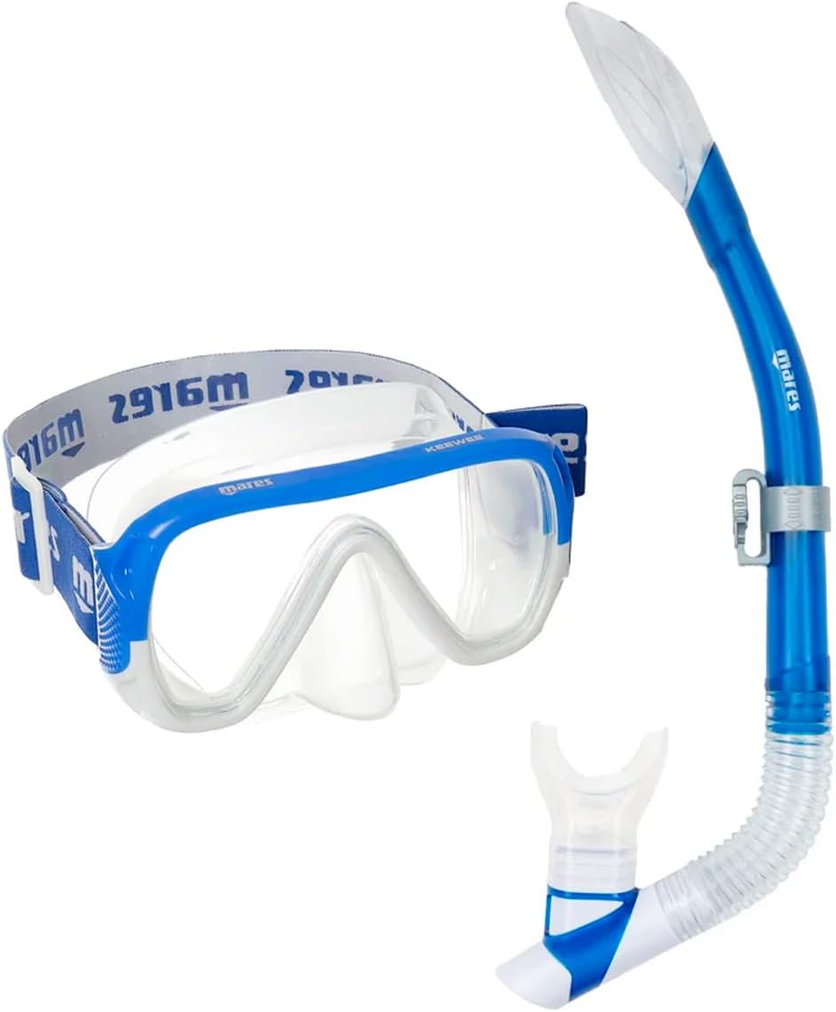 Mares Adult Combo Keewee Splash Snorkeling Gear Set, Single-Lens Anti-Leak Diving Mask, Semi-Dry Snorkel w/Flexible Tube & Soft Mouthpiece, 411819