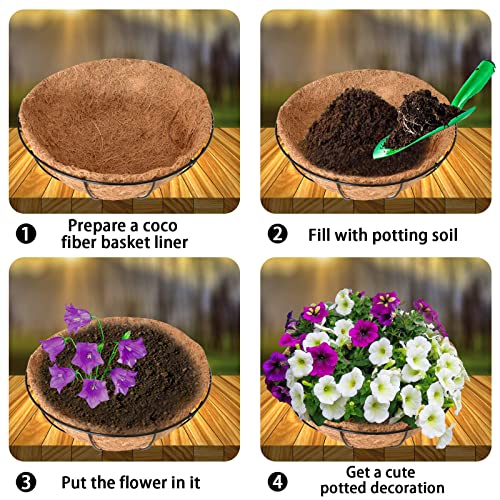 Halatool 4 Pcs 14 Inch Round Coco Liners Hanging Basket 100% Natural Replacement Coconut Fiber Liner For Garden Flower Pot Vegetables Herbs #TOP1