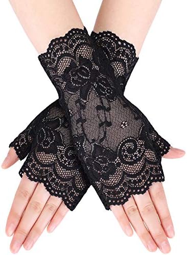 Women Short Lace Gloves Fingerless Lace Gloves Tea Party Gloves Sunblock Bridal Floral Gloves
