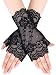 Skylety Sunblock Fingerless Bridal Lace Gloves Short Floral Gloves Wrist Length Wedding Dress Gloves for Prom Evening Wedding Party (Black 1)
