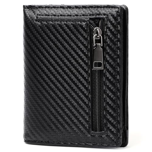 GAEKEAO Mens Wallet Slim Bifold RFID Blocking Thin Credit Card Holder Genuine Leather Minimalist Wallets for Men with Zipper Coin Pocket