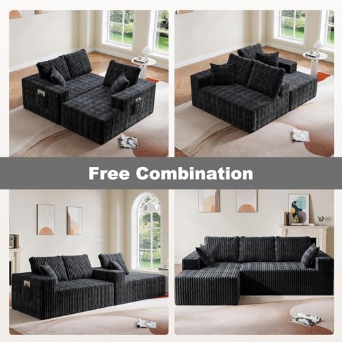 Image of 95 inch Modular Sectional Sofa - Memory Foam Sectional Couches with Deep Seat and Side Pockets,Modular Sofa Couches L-Shape Couch with Chaise, Boneless couches for living room(Black, 95 inch+Left Chaise)