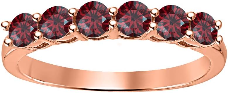 6 Stone Round Cut 14k Gold Plated Red Garnet Half Eternity Engagement Wedding Band for Women's.