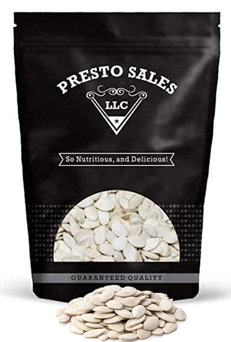 Pumpkin Seeds, Raw In shell Snow white, Oil Free, Healthy Snack, Crunchy, Delicious, Packed in a 4 lbs. (64 oz.) Resealable pouch bag by Presto Sales LLC