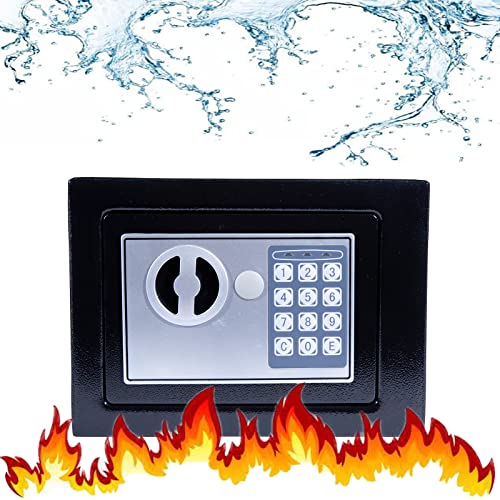 Sicherer, kompakter Sicherheitsschrank, Mini-Haussafe und Schließfach, 4.6L digitaler PIN-Code und Notschlüssel, mit Samtmatte und Batterie, für Home Office Hotel, Schwarz Cover