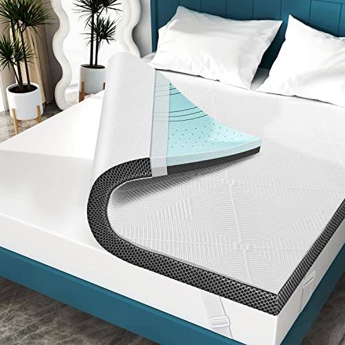 Elviros-3-Inch-Gel-Memory-Foam-Mattress-Topper-Queen-Size-Adjustable-Cooling-Bed-Topper-for-Back-Pain-Dual-Layer-Mattress-Pad-with-Removable-Cover-Queen-Dark-Grey