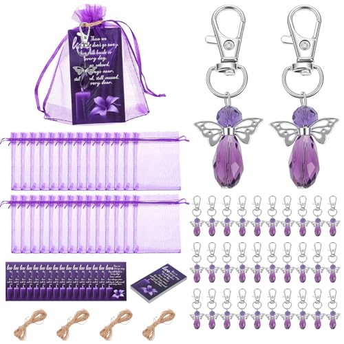 Porte-clés ange violet pour condoléances et hommages funéraires - 60 pcs