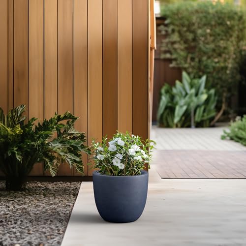 Image of Kante Charcoal Concrete Planter 14 inch Dia All-Weather Round Accent Pot