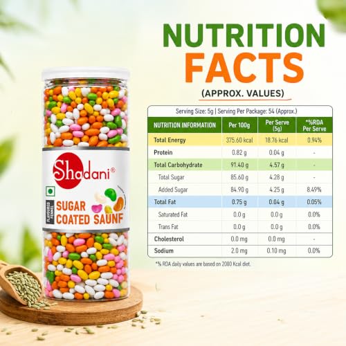 Image of Shadani Sugar Coated Saunf (Can Of 270g), Colourful Mouth Fresheners | After Meal Saunf Mukhwas | Colorful Aromatic Fennel Seed | Sweet Crunchy Fennel Mouth Freshener | Colorful After-Meal Indian Snack (2)