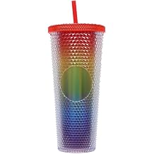 Tumbler, 710ML/24OZ Large Capacity Water Cup Full Studded Matte Tumbler Reusable Plastic Cup Wide Opening Leak Proof Lid Straw Transparent Rainbow