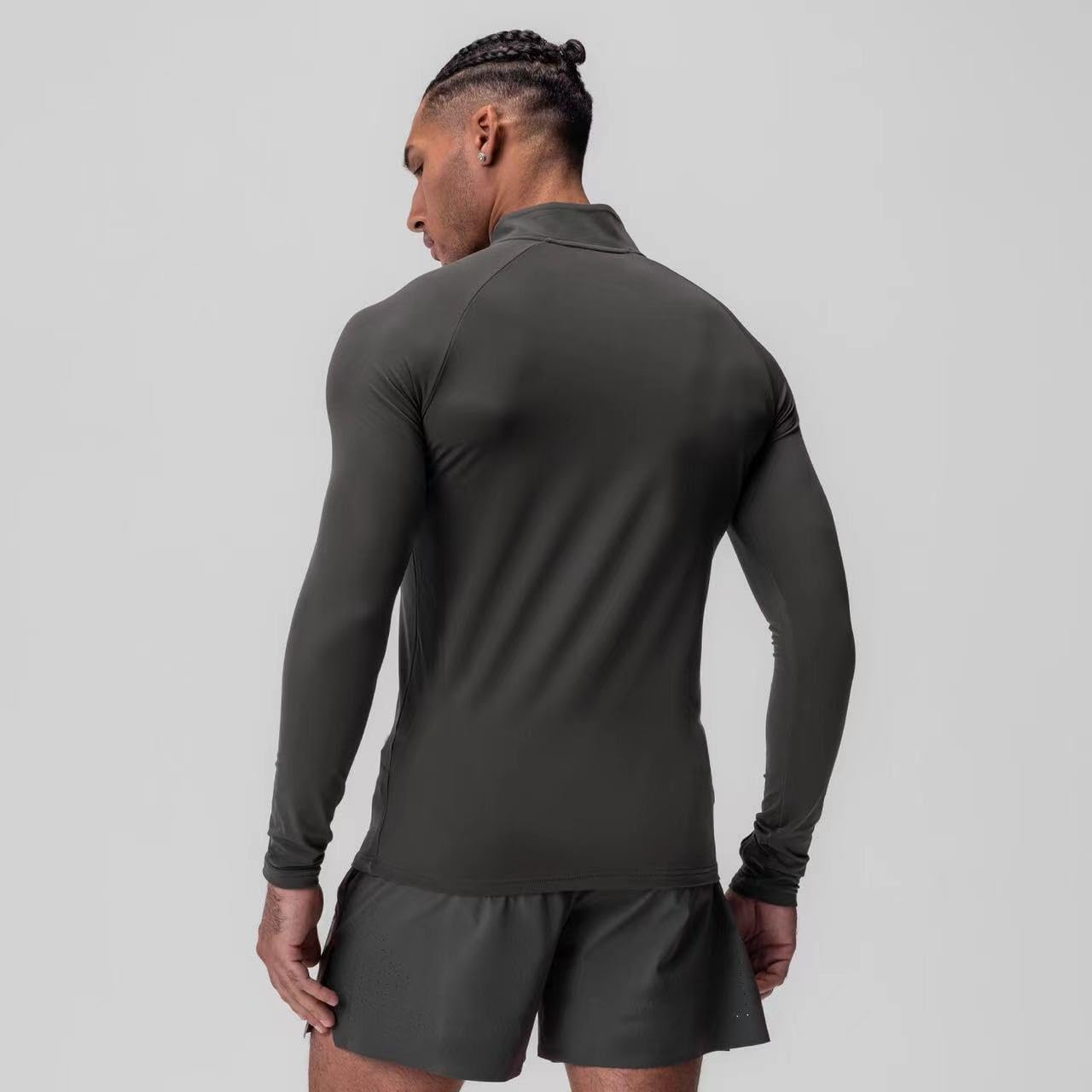 Men’S Solid Long Sleeve Compression Shirt with Zipper,Stretch Athletic Base Layer Top for Workout Running Cycling