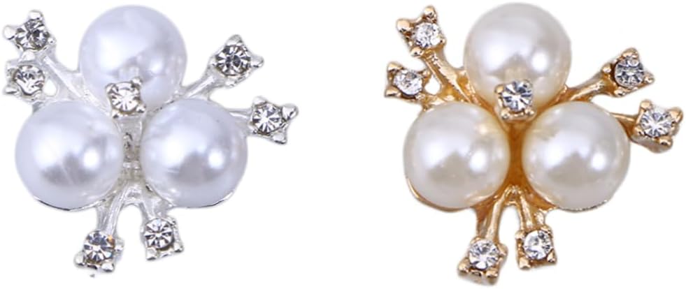 20Pcs Rhinestone Faux Pearl Flower Embellishments Flatback Pearl Buttons for DIY Crafts Wedding Decor Home Decoration Stylish Hair Accessories