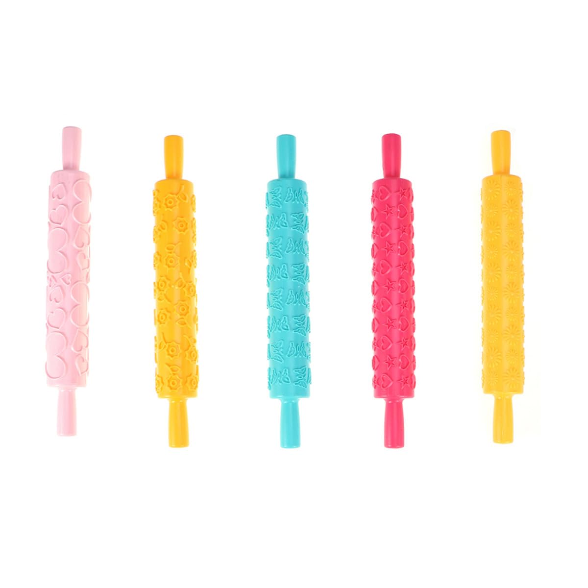 Hemobllo Lot de 8 Rouleaux à Pâtisserie en Plastique Alimentaire Motifs Embossés Variés Outils Multifonctions pour Pâte à Sucre et Décoration de Gâteaux Accessoires Pâtisserie DIY