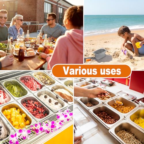 Image of 12 Pack 1 /9 Size, 4 Inch Deep Steam Table Pan, Silver 201 Stainless Steel Chafing Pan, Half Size Hotel Steam Pans for Weddings, Parties, Restaurants, Cafeterias and Hotels