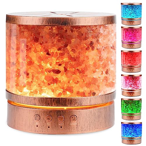 BWJBSW Essential Oil Diffuser Himalayan Salt Lamp Ultrasonic Cool Mist Humidifier 400 ml Aromatherapy Diffuser Humidifier for Large Room 7 Colors Changing LED Night Lights Birthday Gifts for Mom Women
