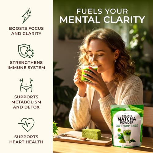 Gya Tea Co Organic Matcha Green Tea Powder 1.1 lb (17.64 oz) - Unsweetened Powder for Smoothies & Beverages - No Sugar, Comes in Resealable Pouch, Low Calories - Thumbnail 4