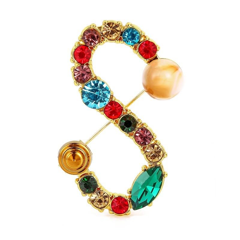 Image of Initial Brooch Pins A-Z 26 Letters Brooches For Women Colorful Enamel Alphabet Pin Pearl Crystal Lapel Pin