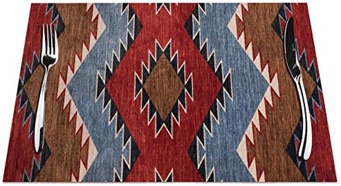 American Placemats Set of 4, Southwest Chevron Placemats Heat Resistant for Dining Table Non-Slip 18x12 Inches
