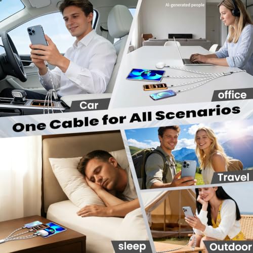 Image of Multi Charging Cable 5FT, 4 in 1 Charging Cables for Multiple Devices White