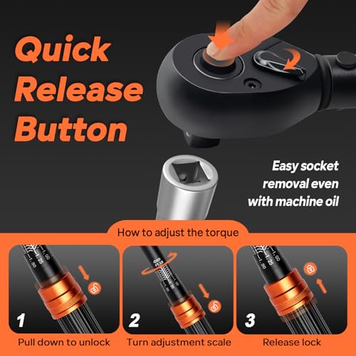 Kerry Conjunto de chaves de torque de 3 peças de 1/4 3/8 1/2 polegada, 3% de precisão de 50 a 609 cm