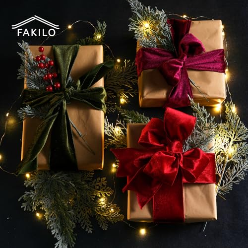 FAKILO Drahtgebundenes Samtband, 6,3 cm, weinrotes Samtband für Kranz, Girlande, Weihnachtsbaum, Geschenkverpackung, große Schleifen, Festival-Dekoration – durchgehend 9 m/Rolle