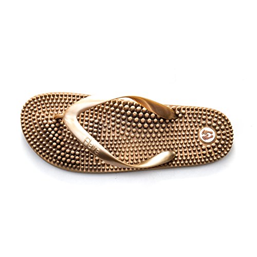 Revs - Lights - Men's and Women's Reflexology Massage Flip Flops, Gold, US7 Women/US6 Men