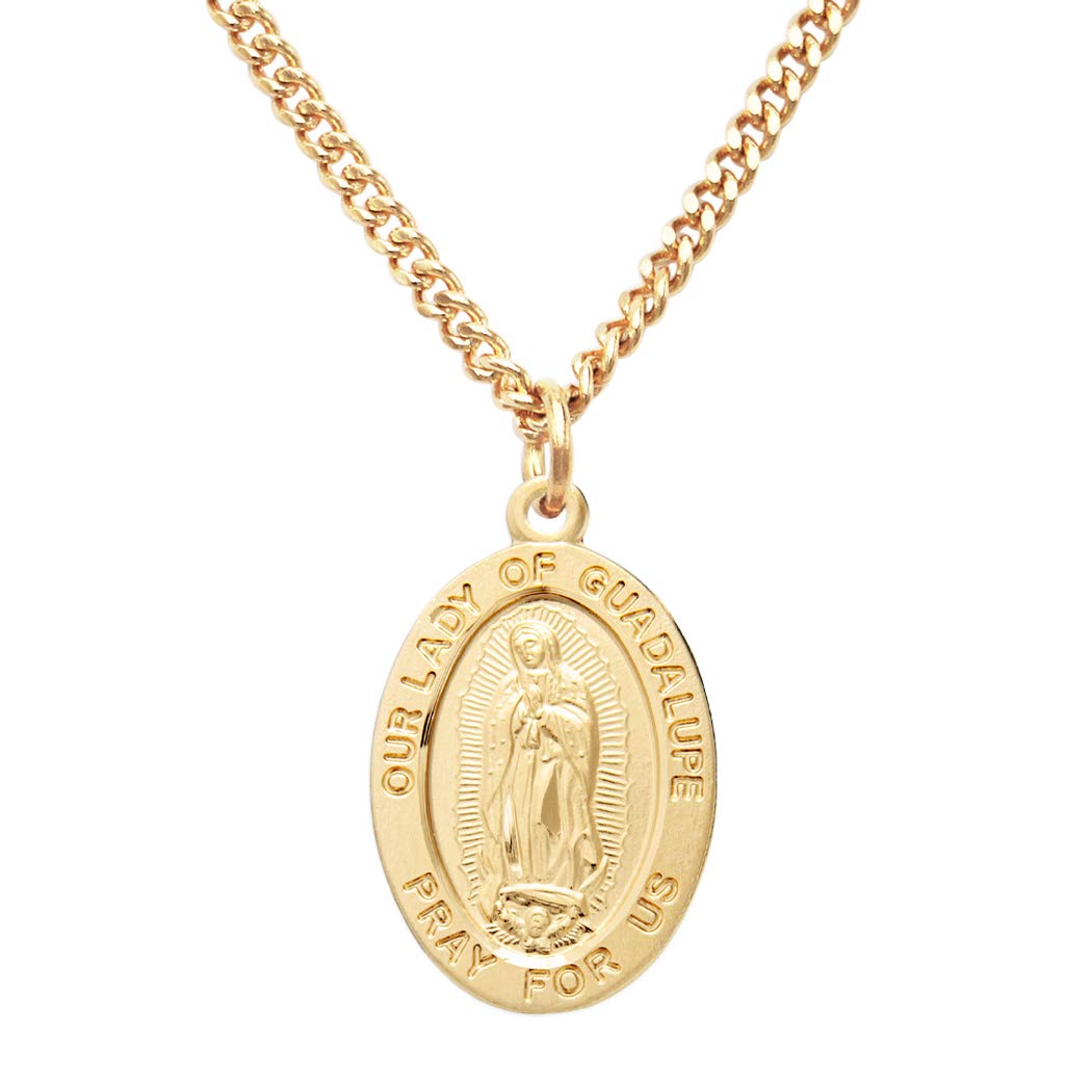 Rosemarie Collections Religious Gifts 16K Yellow Gold Layered Our Lady Of Guadalupe Pray For Us Medal Pendant Necklace, 18"