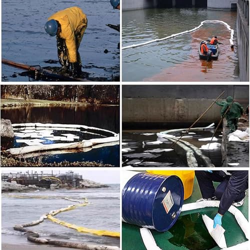 Image of Oil Absorbent Socks - Heavy Industry Oil Absorbing Socks - Oil-Only Absorbent Boom,Non Absorbent of Water, Polypropylene, White(Size:3inx9.8ft(7.62cmx3m),Color:Pack of 5)