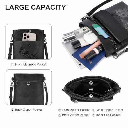 Image of Small Crossbody Purse for Women, Vegan Leather Multi Pocket Bag | Small Crossbody Bags for Women with Embossed Design, Adjustable Strap, Lightweight Travel Shoulder Bag for Daily Use and Gift