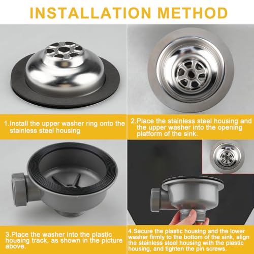 Inodiref Ablaufgarnitur Spüle 114mm, Abflusssieb Mit überlauf Spülbecken Ablaufgarnitur Spülenablauf Siebkorbventil Edelstahl Verdicktes Design 1½\ für Spülbeckenlochgröße 83–90 mm(Eckiger überlauf)