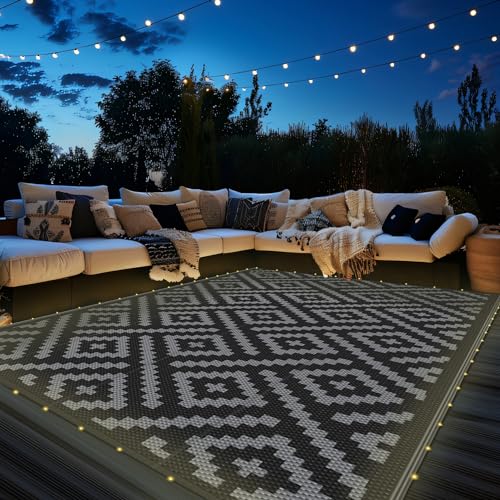 Image of GENIMO Outdoor Rug, Waterproof Plastic Rugs for Patio, 6'x9' LED Dark Grey