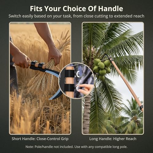 Image of Kraft Seeds Heavy Duty Agricultural Hand Tool for Harvesting, Farming & Gardening | Tempered Steel Coconut Plucker & Grass Sickle Cutter Head | Tree Branch Cutting, Crop Harvesting
