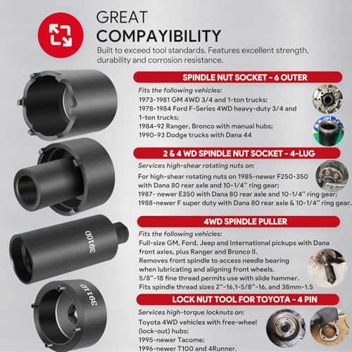 image for sixcow 6 Pack Spindle Socket Set, 41660D 4WD Axle Hub Lock Nut Socket 