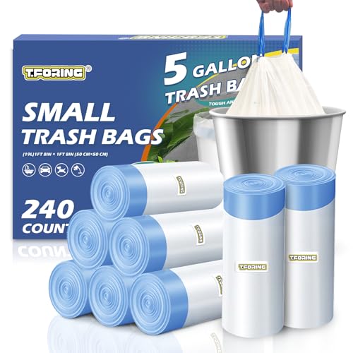240 bolsas de basura pequeñas de 5 galones con cordón de 1.1 mil a 18 litros, bolsas de basura pequeñas para baño, bolsas de basura de plástico blanco fuerte sin perfume para cocina, oficina, inodoro