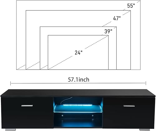 Miniatura 6 de HOMMPA Soporte de TV LED para televisores de 59 pulgadas, moderno centro de entretenimiento de TV negro con luces LED, mesa consola de TV con