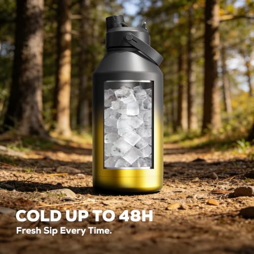 Image of POWCAN 64 oz Insulated Water Bottle for Men: Keep Cold 48H, Leakproof, 2-in-1 Straw & Spout Lid, Carrier Bag, Shoulder Strap, BPA-Free, Half Gallon Metal Water Jug for Camping, Hiking, Gym (King)