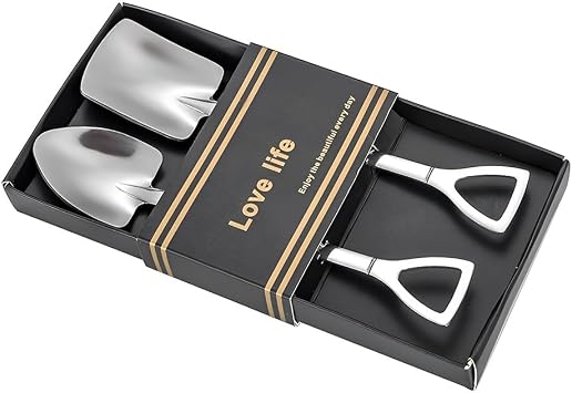YangQian 2pcs Silver Shovel Spoons Set - Square & Pointed Dessert Spoons - Stainless Steel - Ice Cream, Cake, Melon Spoon - Silverware Set