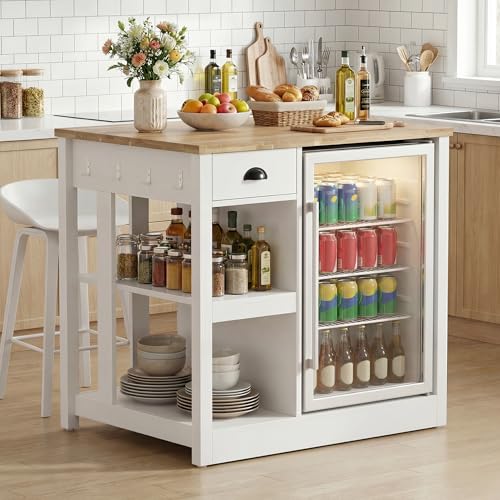 LAZZO Kitchen Island with Storage for Small Space, 35.4" Farmhouse
