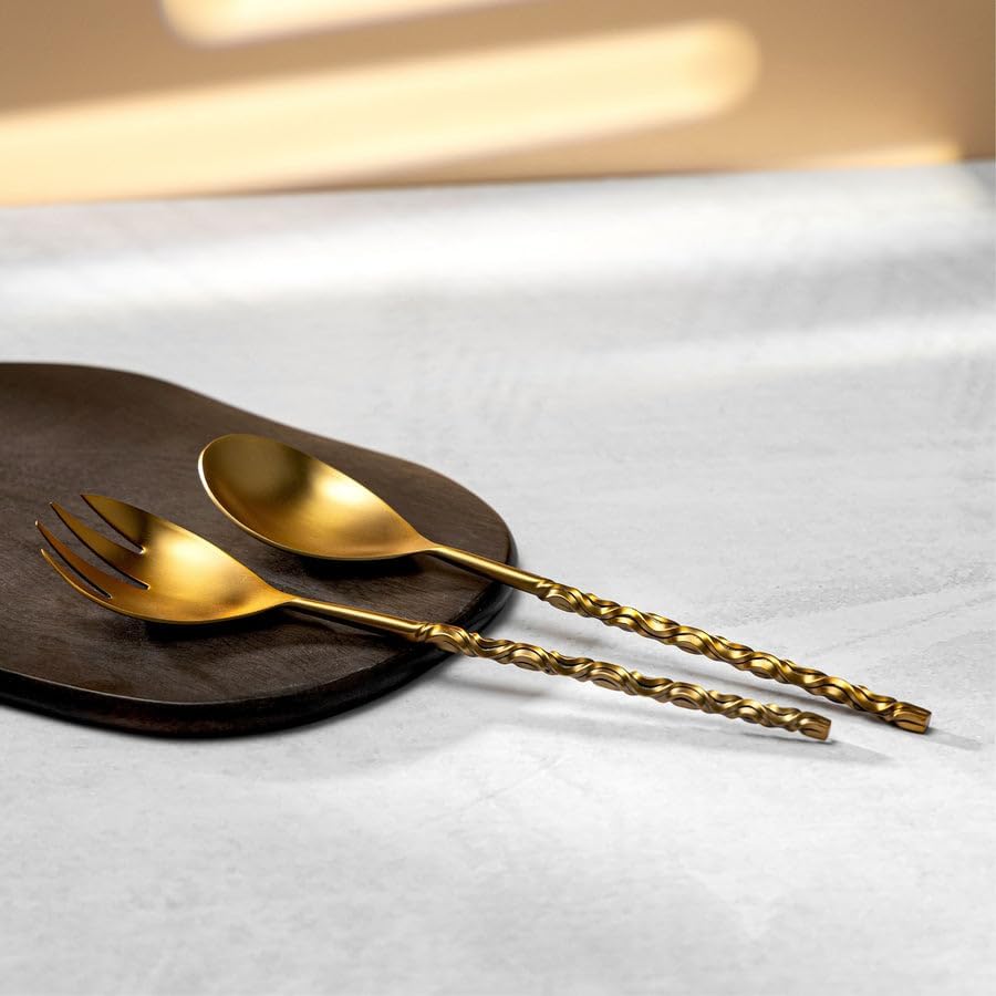 Surge Gold Salad Server Set – Elegant 2-Piece Serving Spoon and Fork for Tossing Salads, Pasta, and Entertaining