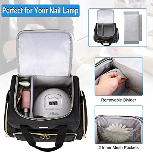 IVODEELA Nagellack Tasche,Doppelschichtige Nagellack Aufbewahrung Organizer Tasche für 80 Flaschen (15 ml) und eine Nagellampe, groß Schminkkoffer mit Aufbewahrungsfächern,Schwarz
