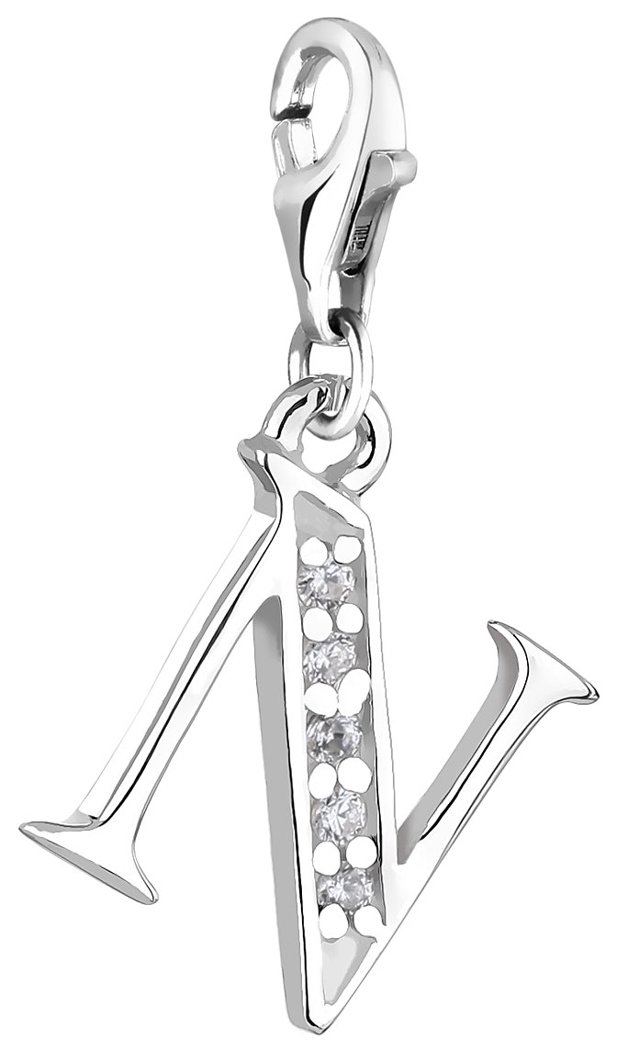 Nenalina Buchstabe N Karabiner Charm Anhänger Bettelarmband 925 Silber | Damen-Charm-Anhänger für alle gängigen Charmträger Charm-Club Clasp-Charms 925er Sterling-Silber