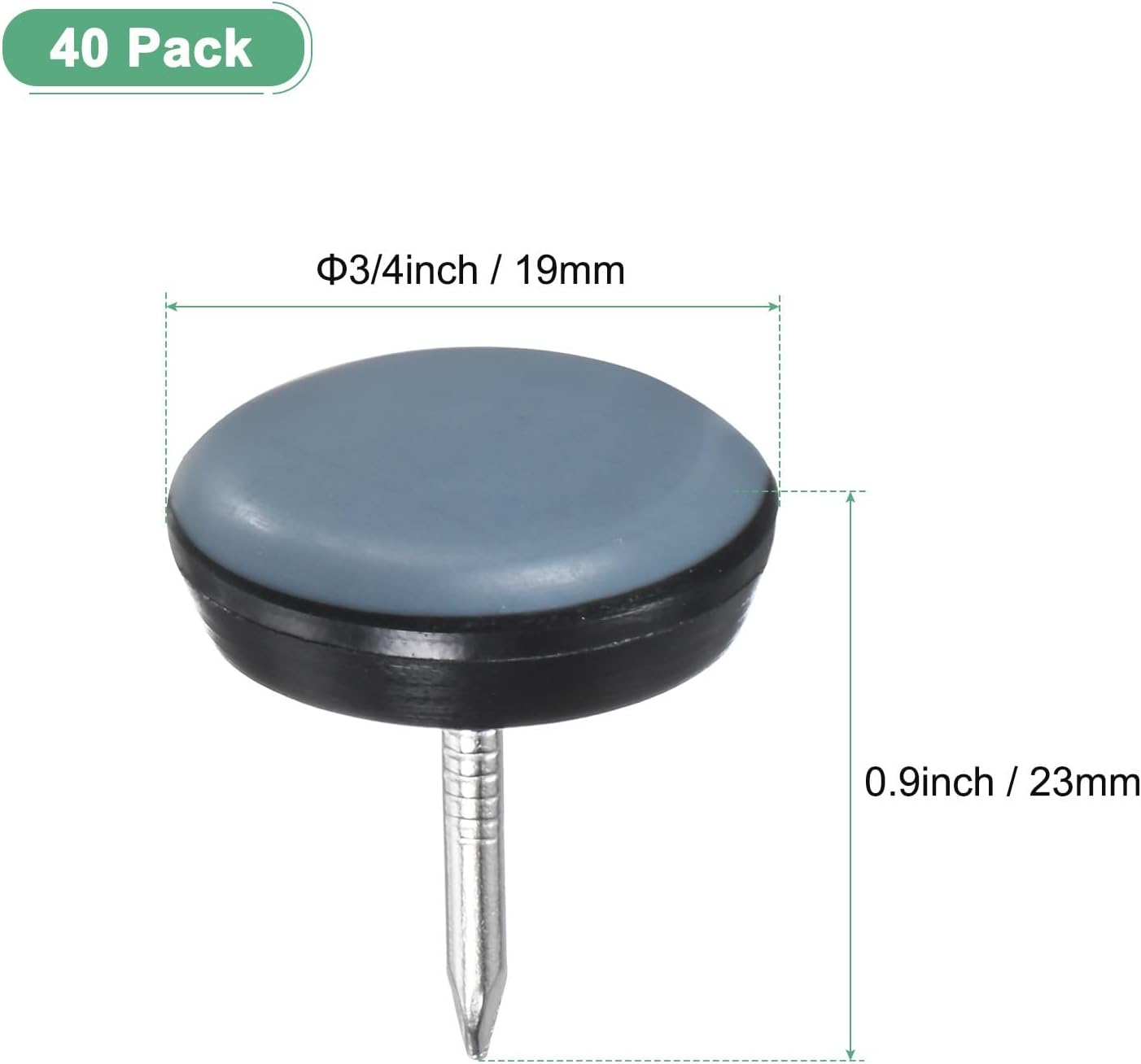 40-Pack Nail on Furniture Sliders, 3/4" (19mm) PTFE Round Pads [Grey]