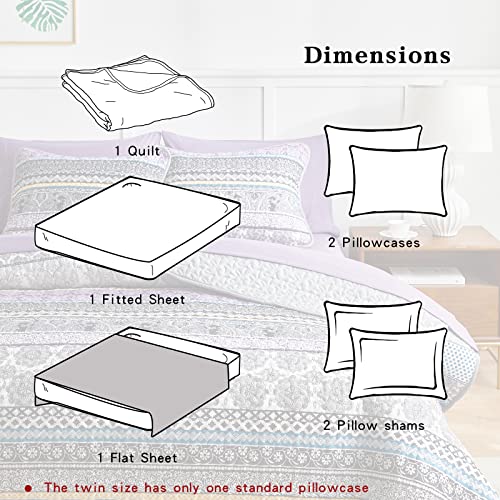 Flysheep Purple Boho Quilt Set 7 Pcs Bed In A Bag, Colorful Rainbow Bohemian Striped Queen Coverlet Bedspread (1 Reversible Quilt 88X88, 2 Pillow Shams, 1 Flat Sheet, 1 Fitted Sheet, 2 Pillowcases) #TOP5